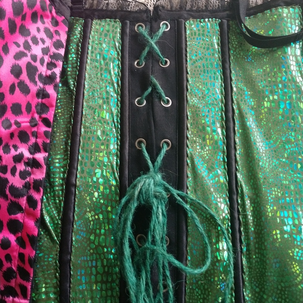 Pink cheetah and green reversible corset